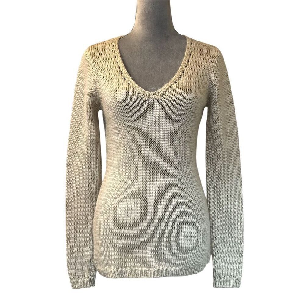 Fenn Wright Manson Women's Wool V-Neck Pullover Sweater Alpaca Beige Size M